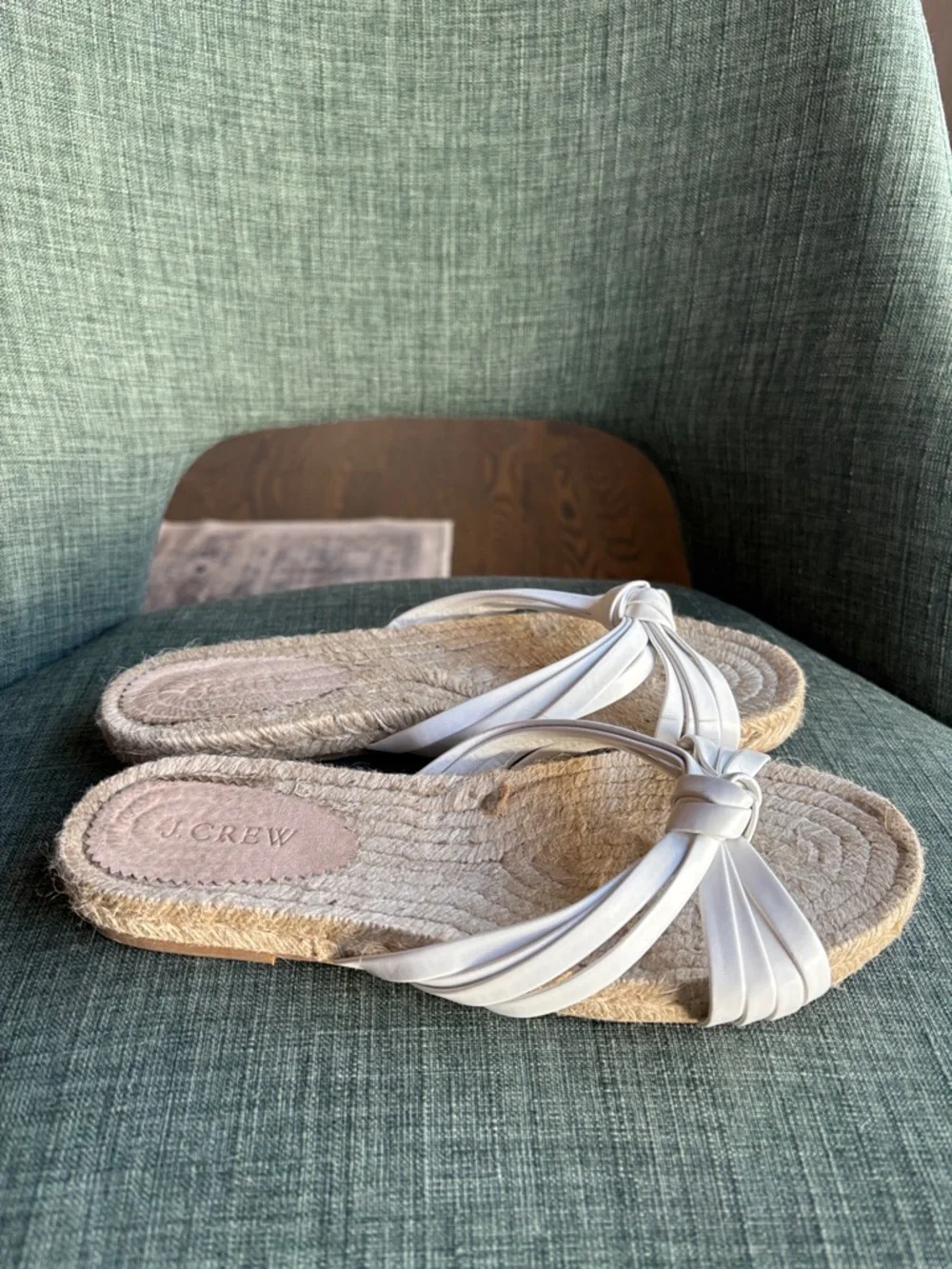 J. Crew women’s White Knotted Espadrille summer Slides Size 8 worn once EUC! - Picture 5 of 14